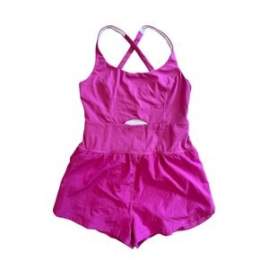 Magenta Pink Athletic Lg Romper Cutout Cross Back Workout Dress Shorts One Piece